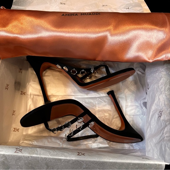 Amina Muaddi Tina Crystal Charm Sandal | SLIGHTLY USED - Picture 3 of 9